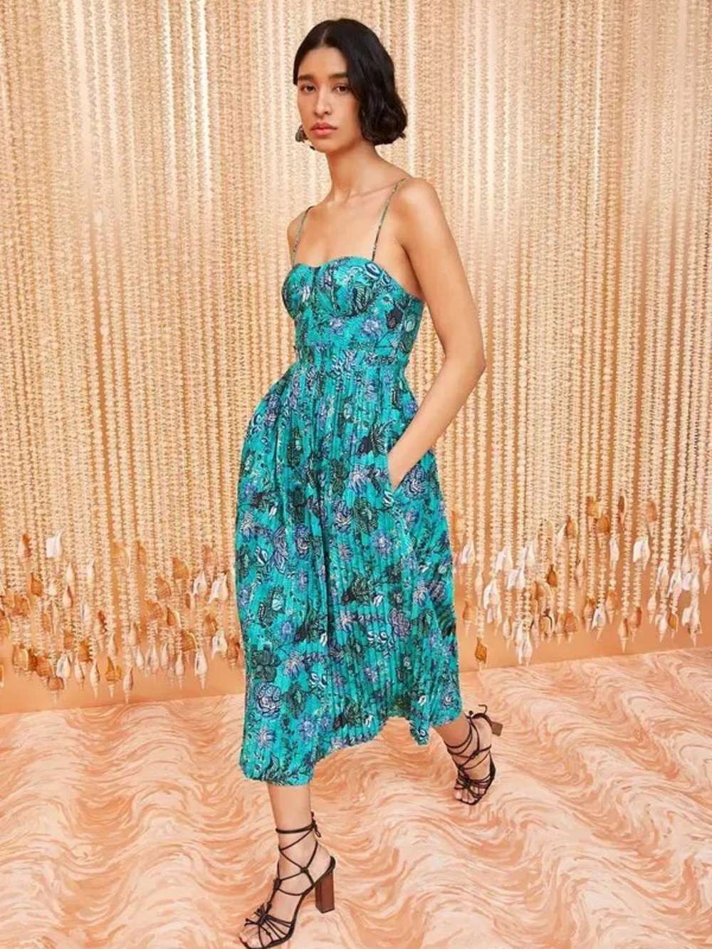 ULLA Jessie Printed Cotton-poplin Midi Dress In Jade